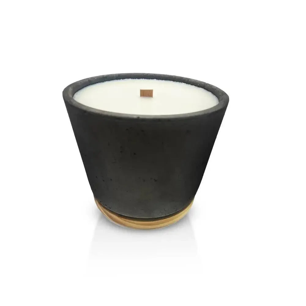 Duftkerze XXL Kerze im Keramik Topf mit Holz Fuss aus Bio