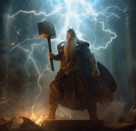 Thor – Gott des Donners, Sturms und Schutzes. Trägt den mächtigen Hammer Mjölnir