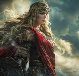 Freyja – Göttin der Liebe, Schönheit und Magie. Besitzt das Falkengewand und das Halsschmuckstück Brísingamen