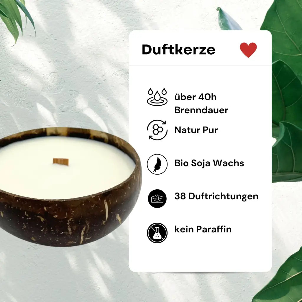 Duftkerze in Kokosnussschale aus Bio Sojawachs naturreinen