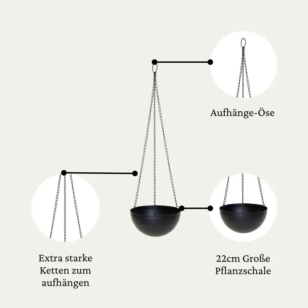 ETONI Metall Hängeampel für Pflanzen - Stilvolles Schwarz