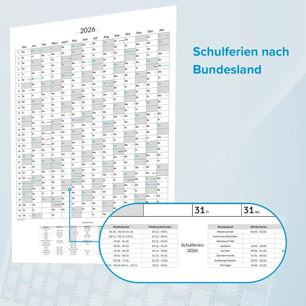 XXL Jahreskalender 2026 – Wandkalender 100x70cm