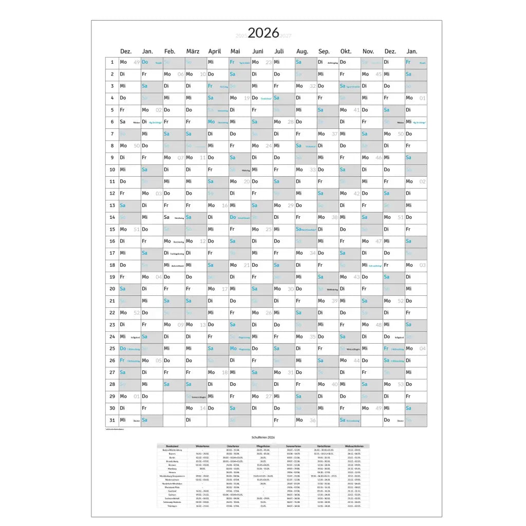 XXL Jahreskalender 2026 – Wandkalender 100x70cm